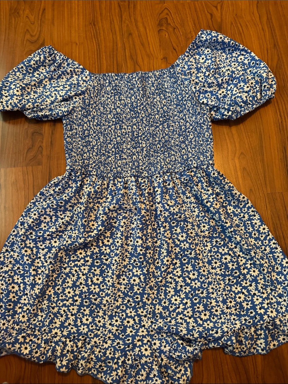 Blue Floral Puff-Sleeve Juniors Romper